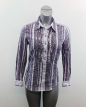 Bonita Women&#39;s Button Up Top Size 38 Purple Gray Striped Long Sleeve Cotton - £6.99 GBP