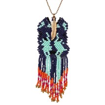 Vintage Multicolor Seed Beads Indian Tribal Necklace Gold Tone Feather J... - $24.80
