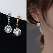 Pave Diamond Drop Earrings For Women Gold Hoop Dangle Earrings Fine Jewelry - £10.81 GBP