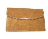 VTG SUEDE Leather Checkbook Wallet Clutch Fawn Burnt Orange EUC - $19.40
