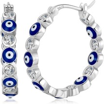 Evil Eye Hoop Earrings for Women 925 Sterling Silver Post Multcolors Cubic Zirco - £18.84 GBP