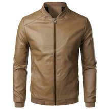 Tan Leather Jacket Men Bomber Pure Lambskin Size XS S M L XL XXL Custom Made - £113.34 GBP