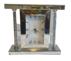 Mirrored Mantle Clock, Luxury Home/Office Decor, Loose Diamonds, Battery... - $14.94