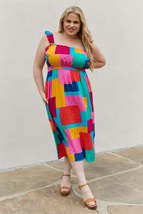 Multicolored Square Print Summer Dress up to 3XL - £23.58 GBP