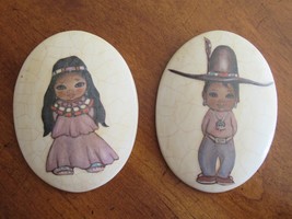Southwest American Indian Hand Made Boy Girl Ceramic Crackle Wall Plaque - £19.10 GBP
