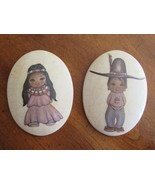 Southwest American Indian Hand Made Boy Girl Ceramic Crackle Wall Plaque - $23.75