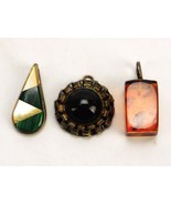 3 Assorted Pendants, Glass Block, Teardrop, Cabochon, Vintage Jewelry, #... - $19.55