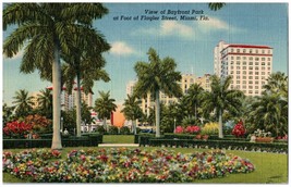 Bayfront Park Foot Of Flagler St., Miami, Florida Palm Trees, Flowers Postcard - £3.81 GBP