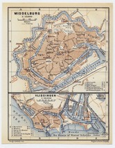 1910 Antique City Map Of Middelburg / Vlissingen Flushing / Holland Netherlands - £16.86 GBP