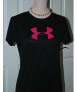youth YXL UNDER ARMOUR t-shirt tee loose Black Pink Logo - $13.66 CAD