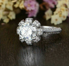 Floral Engagement Ring 2.25Ct Round Simulated Diamond 14K White Gold in Size 7 - £178.83 GBP