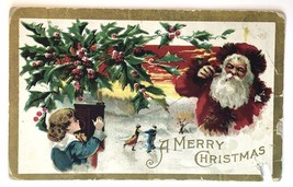 Victorian Era Child Calling Santa Claus on Telephone A Merry Christmas P... - $5.00