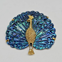 Abalone Shell Gold Tone Peacock Bird Pin Brooch - £29.83 GBP