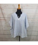 NYDJ Women's Cotton Square Embroidered Tunic Top Blouse Light Blue Size L NWT - $41.58