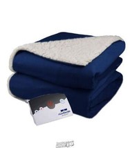 Pure Warmth Velour Sherpa Electric Heated Warming Blanket Twin Navy Blue - £45.55 GBP