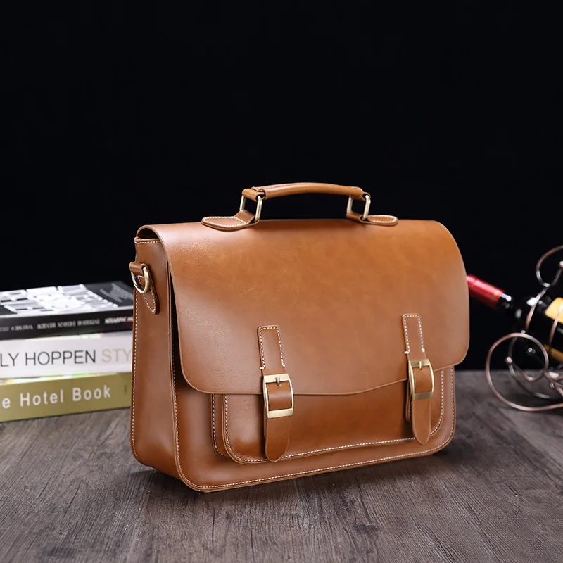 Briefcase Handbag Pu Leather Messenger Travel Bag Business Men Tote Bags - $217.88 CAD