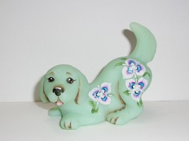 Fenton Glass Jadeite Green Puppy Dog Floral FAGCA 2022 Ltd Ed of 40 K Easton - £152.17 GBP