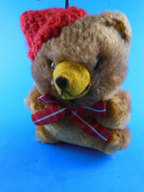 Hallmark Christmas Ornament  Plush Teddy Bear with hat 4.5 in Vintage Ko... - $8.70