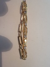 Vintage Gold Tone Bracelet With Faux Crystal Diamonds Link  - £24.22 GBP