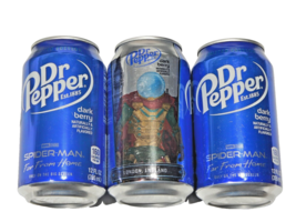 NEW 3 cans Dark Berry Blue Dr Pepper Limited edition Spider Man Far From... - £29.00 GBP