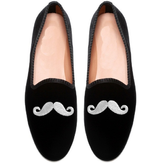 NEW  Handmade Black Embroidered Shoe, Men's Velvet Loafers Slip On Casual Formal