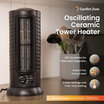 Comfort Zone CZ488 Ceramic Oscillating Mini-Tower Heater 150 sq ft - Black - £35.32 GBP