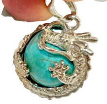 Vintage Mythical Turquoise and Sterling Silver Dragon Pendant 1&quot; No Chain - £16.35 GBP