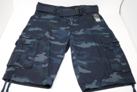 NICK DANGER Premium Men&#39;s Navy Camo Belted Cargo Shorts Size 30 NWT - £23.27 GBP