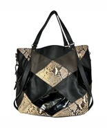 Big Buddha Patchwork Tote Faux Leather Matte &amp; Shiny Black w/Snake print... - €23,72 EUR