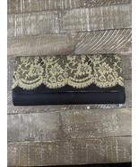 Womens Clutch Handbag Black And Gold Slightly Torn - $39.48