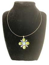 Lia Sophia Green Blue Rhinestone Seed Pearl Cross Pendant Necklace Signed - $8.60