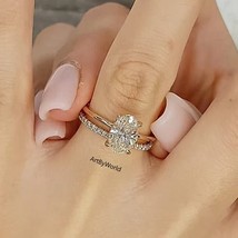 3.00 CT Oval Moissanite Engagement Ring Set, 14K Rose Gold Plated Wedding Band - £131.86 GBP