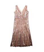 Kate Kasin Women&#39;s 18W Rose Gold Sequin Maxi Dress Babydoll High Waist V... - $88.90 CAD