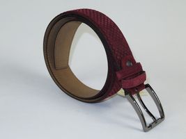 Men Genuine Basket weave Suede Soft Leather Belt PIERO ROSSI Turkey #1002 Wine image 4