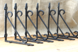 6 Cast Iron Brackets Braces Shelf Bracket RUSTIC Corbels Braces W/ Plant Hanger - £29.56 GBP