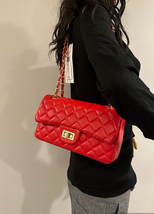 Quilted Classic Flap With golden chain strap Trendy Ladies Handbag Women Purse C - £46.61 GBP