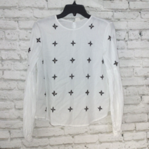Gap Top Womens XS White Embellished Long Sleeve Blouse Puff Sleeve Top - £17.18 GBP