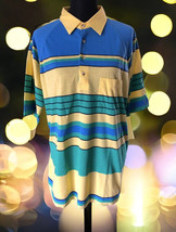 Vintage Jantzen Classics Striped Yellow Blue Green Short Sleeve Polo Shirt XL - £40.53 GBP