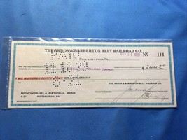1929 AKRON &amp; BARBERTON BELT RAILROAD CO. BANK CHECK - $19.78