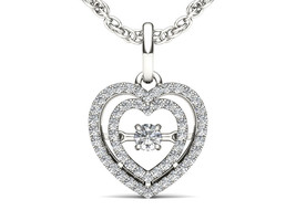 10K White Gold 0.18 Ct Diamond Dual Heart Beat Pendant Necklace - $279.99