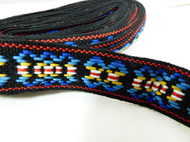 Woven Jacquard Tappestry Ribbon Trim Cotton Black Blue Red 7/8&quot; Wide 5 y... - £11.82 GBP