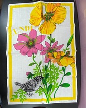 Vintage Lundi Francetiss Linen Kitchen Tea Towel Finch Poppy Anemone Flower - £15.63 GBP