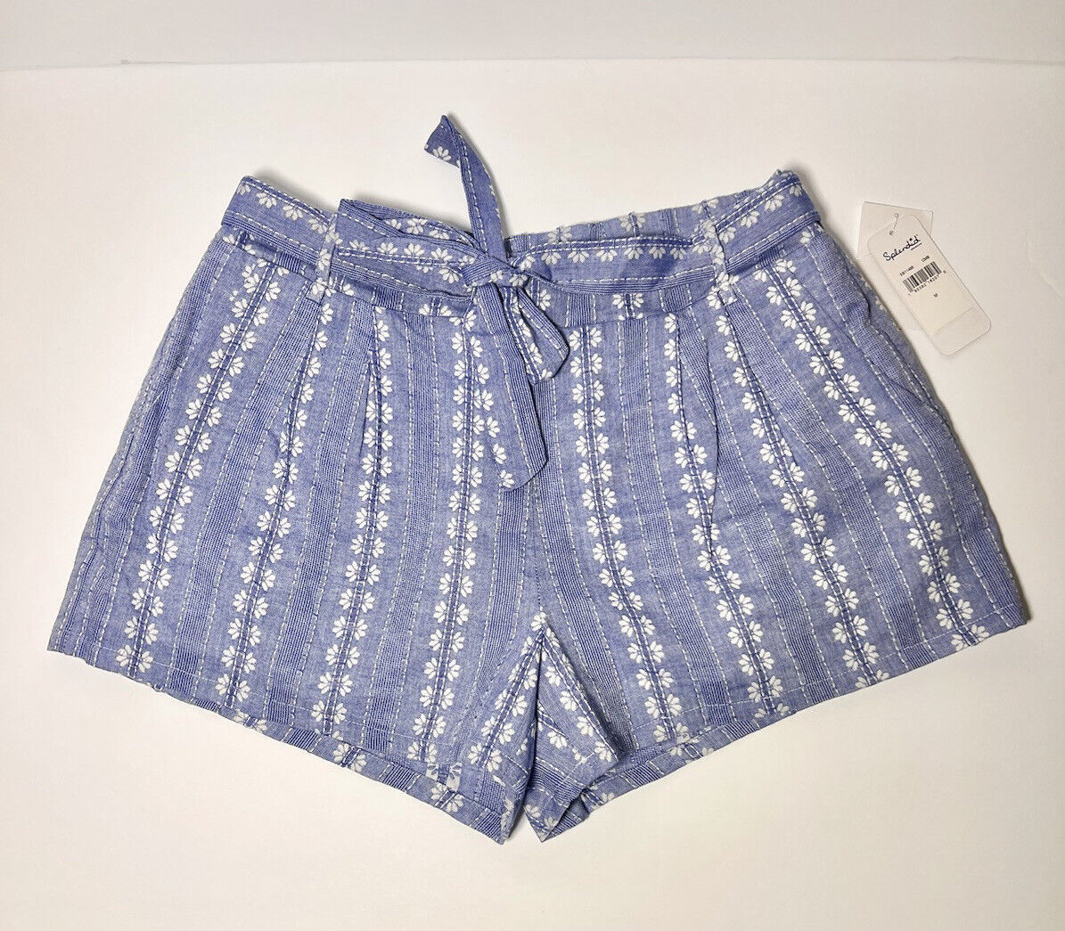 Primary image for NWT SPLENDID Shorts Women Tie Waist Lined Embroidered Floral Blue Medium 6-8