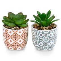 Artificial Plants Mini Succulent Flowers In Ceramic Pot Small Fake Plant... - $18.99