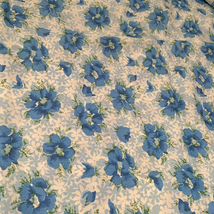 3 yds Baby Blue Green Flowers Floral Acetate Silky Fabric 44w Vintage 60s 70s - £17.48 GBP