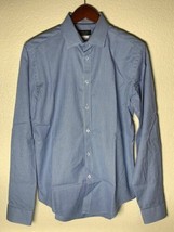 Zara Man Collar Button Up Shirt 15 US Light Blue Pattern, Slim Fit FREE ... - £19.36 GBP