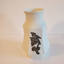 Limoges vase, made in Greece, white with embossed silver flower with bird