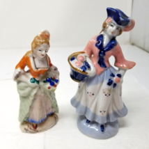 Occupied Japan Victorian Figurines Women in Dresses Basket Necklines Vtg - $15.15