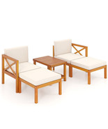 5 Pieces Acacia Wood Patio Lounge Chair Set with Ottomans and Cushions-W... - $506.43