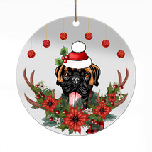 Funny Boxer Smile Dog Wreath Christmas Ornament Acrylic Deer Anlters Gift Decor - £13.27 GBP